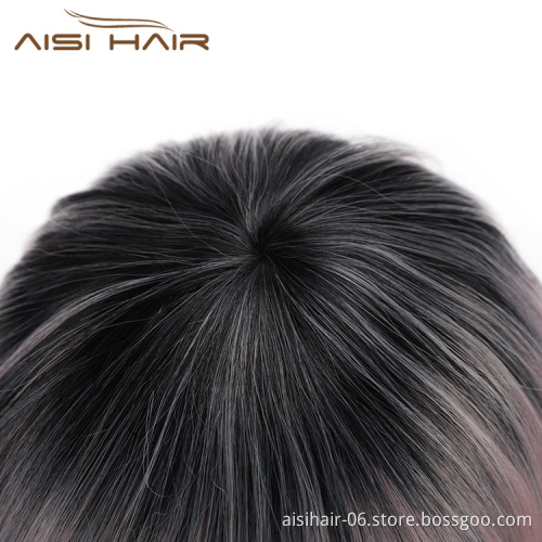 Aisi Hair High Temperature Fiber Straight Short Bob Wigs Ombre Pink Short Bob Wigs with Neat Bangs Cosplay Short Bob Wigs